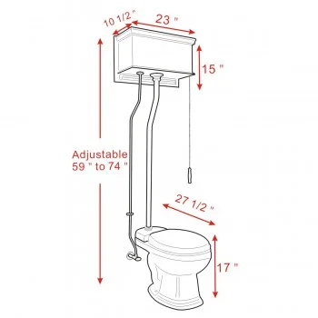 High Tank Pull Chain Toilet Wooden Tank Elongated White Bowl 1.6 GPF 59