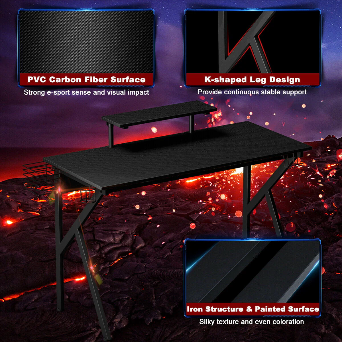 Gymax Gaming Desk Computer Desk PC Table Workstation with Cup Holder & Headphone Hook