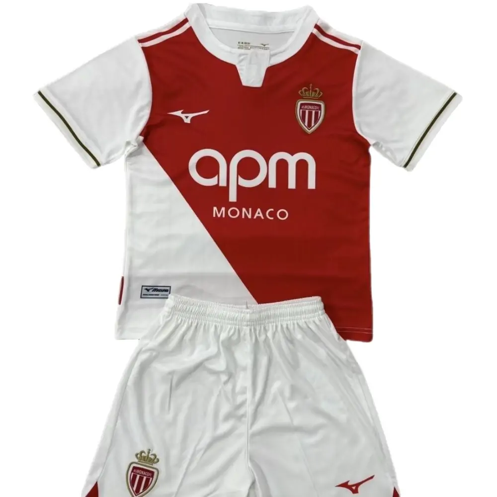 2025-26 AS Monaco Home Kit - Short Sleeve Children's suit Fans Edition