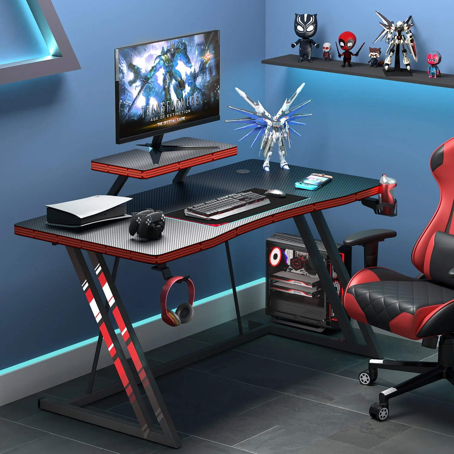 LACOO 47.2-Inch Gaming Desk Home Office Desk Modern Style Writing Table with Cup Holder Headphone Hook, Black