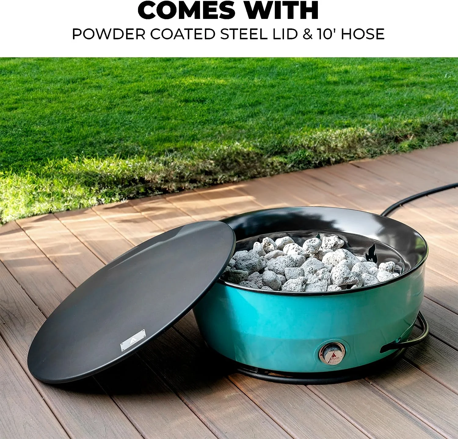 Outland Living Large Outdoor Propane Gas Fire Pit for Outside, 60,000 BTU/h, 24 inch with Lid - Modern Lake Country 800 Fire Bowl Firepit for Patio, Graphite Gray