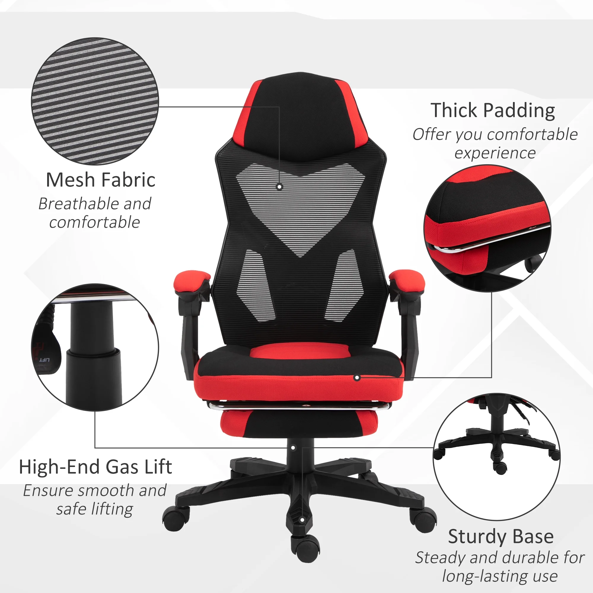 Vinsetto Ergonomic Home Office Chair High Back Armchair Computer Desk Recliner with Footrest, Mesh Back, Lumbar Support and Wheels, Gray