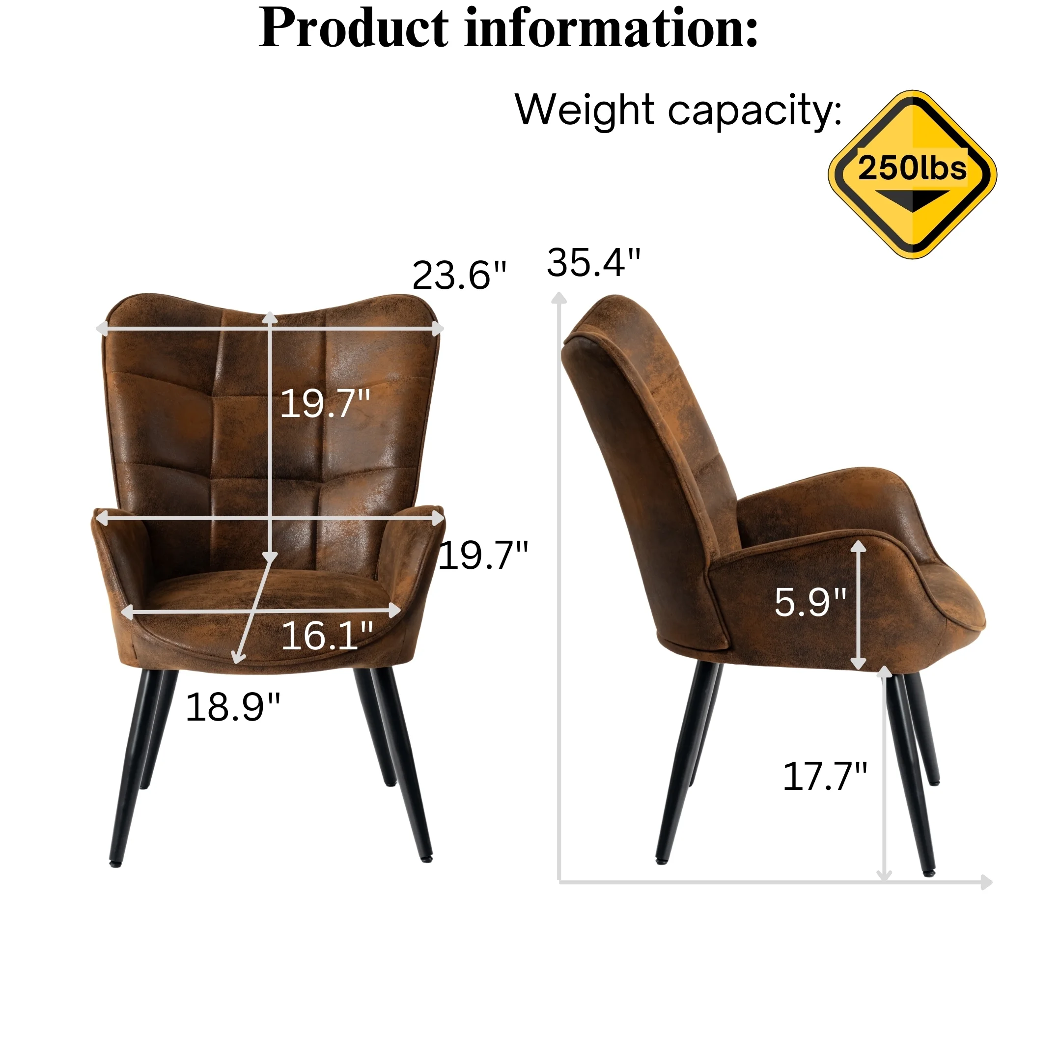 Living Room Desk Chair Leisure Chair - Nursery Desk chairs with Tufted Upholstery Wing Mid Back Metal Legs, Brown Suede Black Metal
