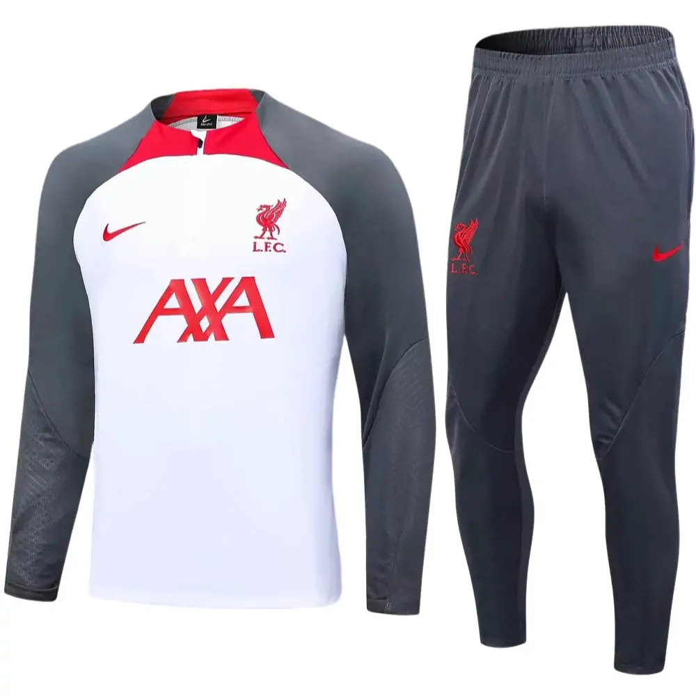 2023/2024 Liverpool Half-Pull Training Suit White Jersey 1:1 Thai Quality Set