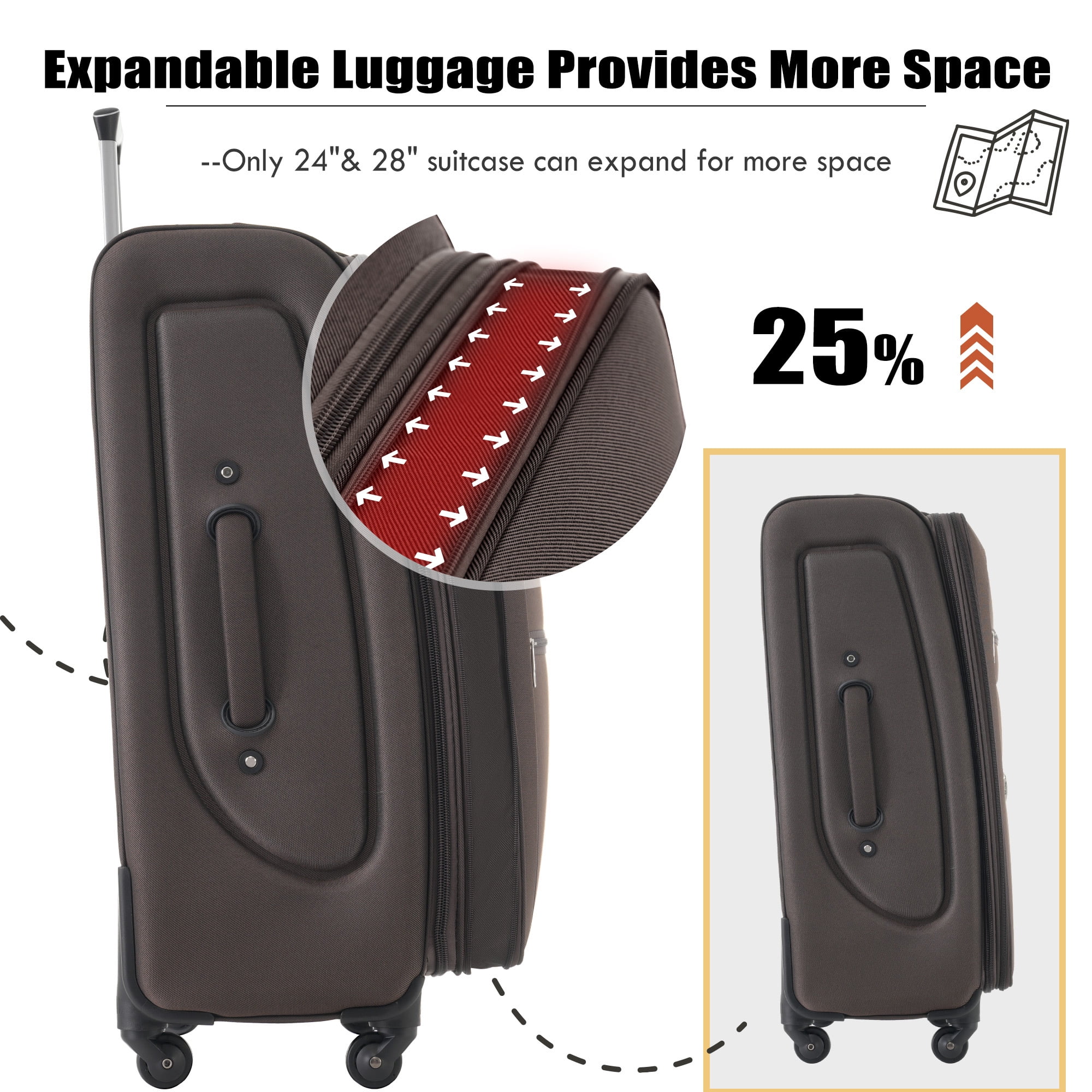 EUROCO 3 Piece Softside Luggage Set,Expandable Suitcase Set with TSA Lock and Spinner Wheels,Lightweight Suitcase for Men Women(20