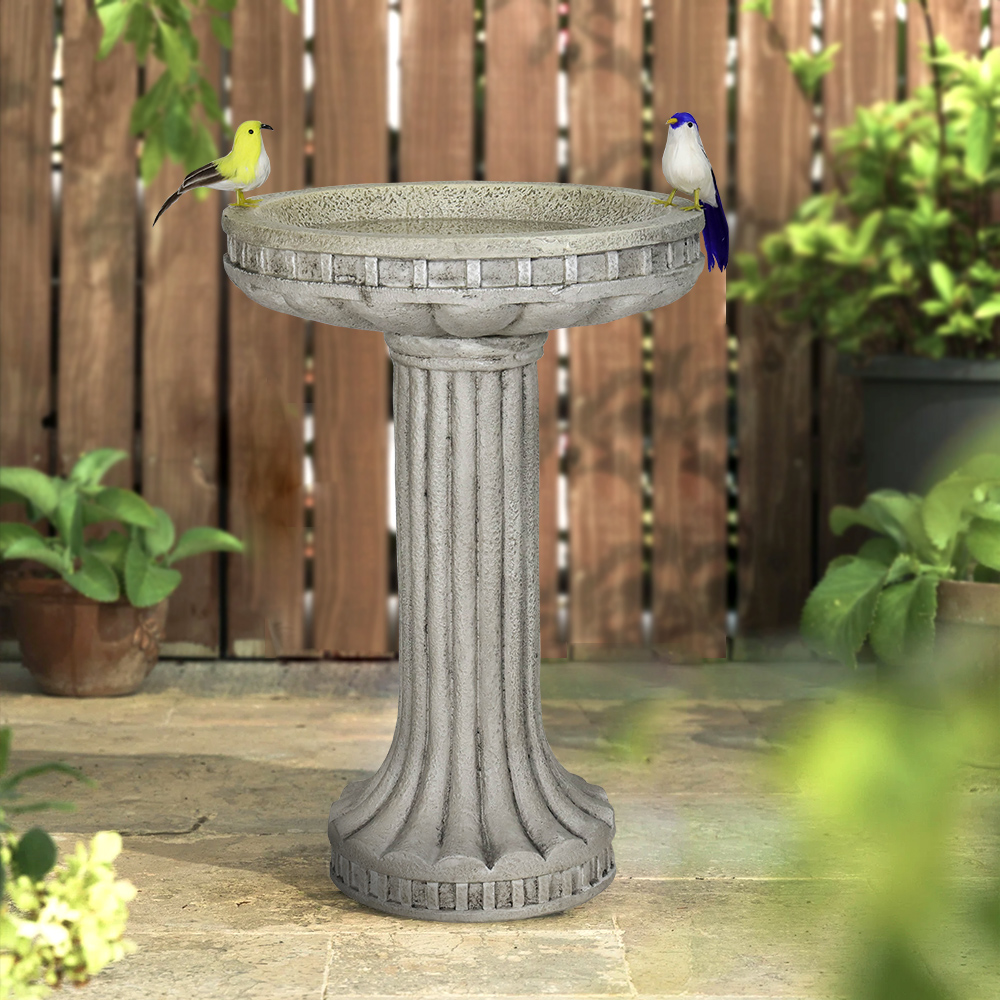 24 inch H Modern Outdoor Garden Bird Bath - Glass Fiber Reinforced Concrete Construction Garden Birdbath for Lawn Yard Garden Decor