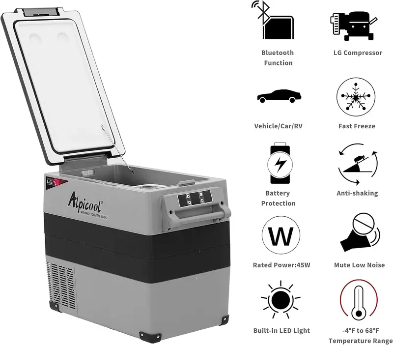 12V/24V Portable Car Refrigerator – 42-Quart Dual-Zone Freezer for RVs. Trucks. and Outdoor Adventures (-4°C to 68°C)