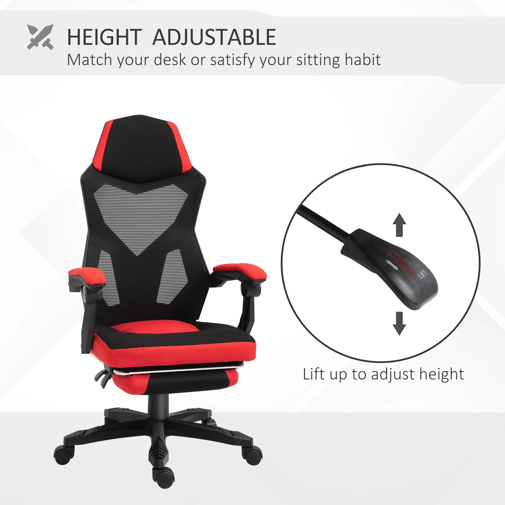 Vinsetto Ergonomic Home Office Chair High Back Armchair Computer Desk Recliner with Footrest, Mesh Back, Lumbar Support and Wheels, Gray