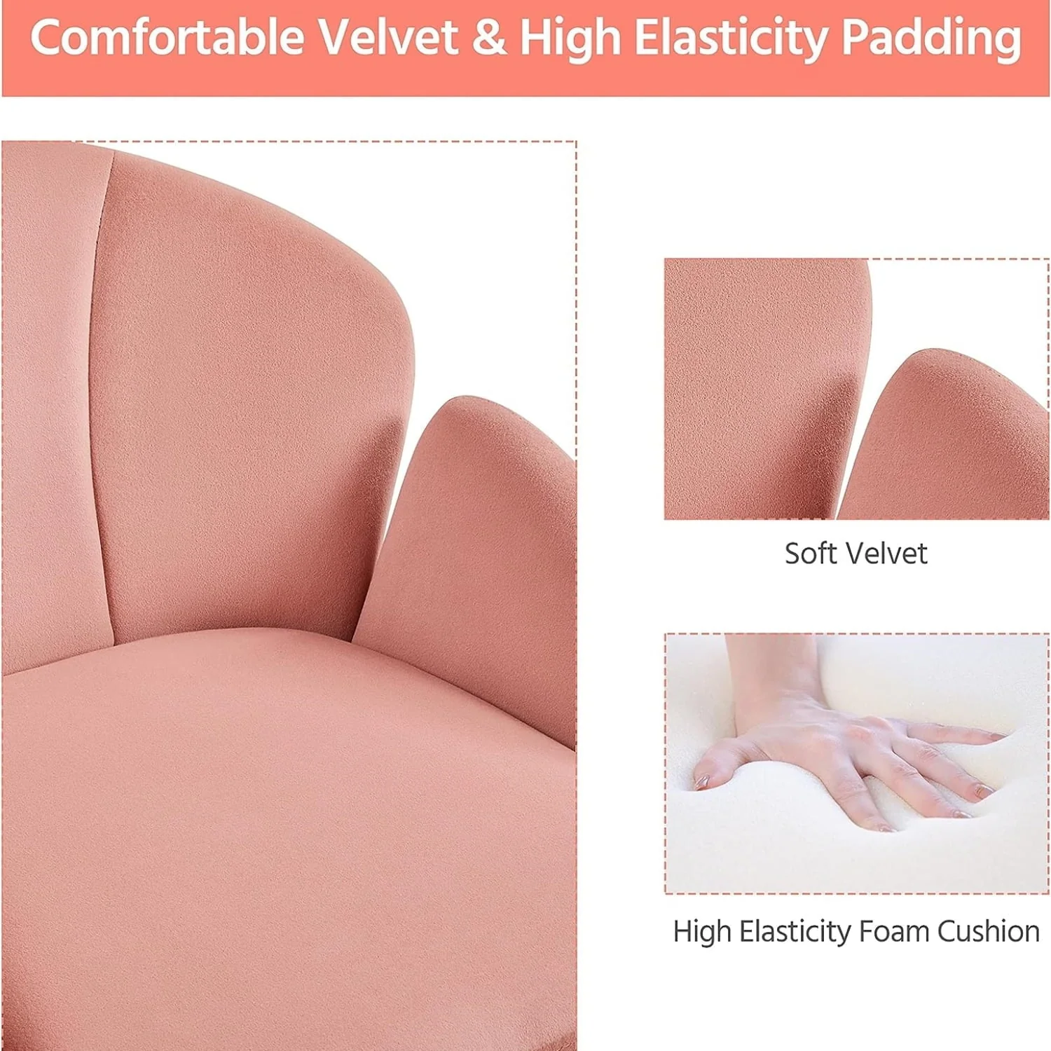Velvet Desk Chair for Home Office, Makeup Vanity Chair with Armrests for Bedroom Modern, Swivel Rolling Chair