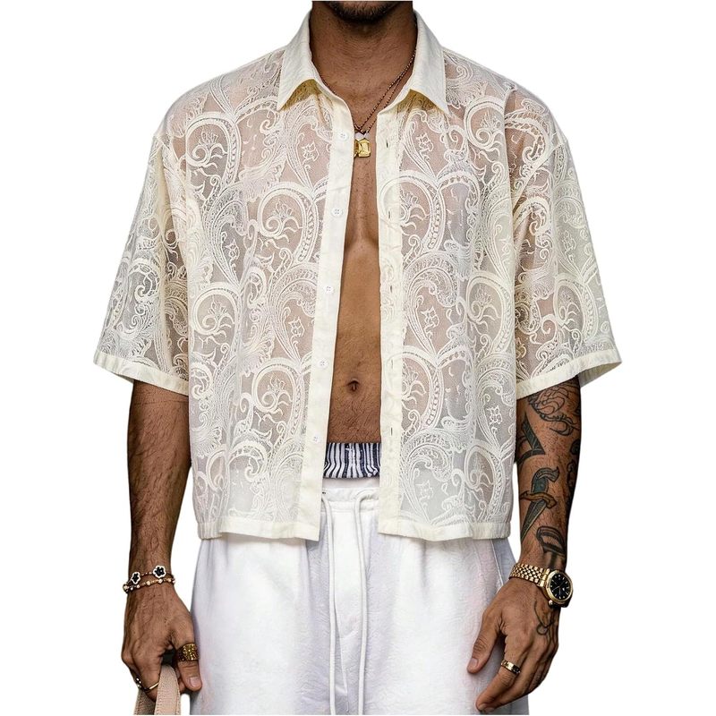Men's Button Down Shirt Streetwear Crop Top Country Concert Outfits