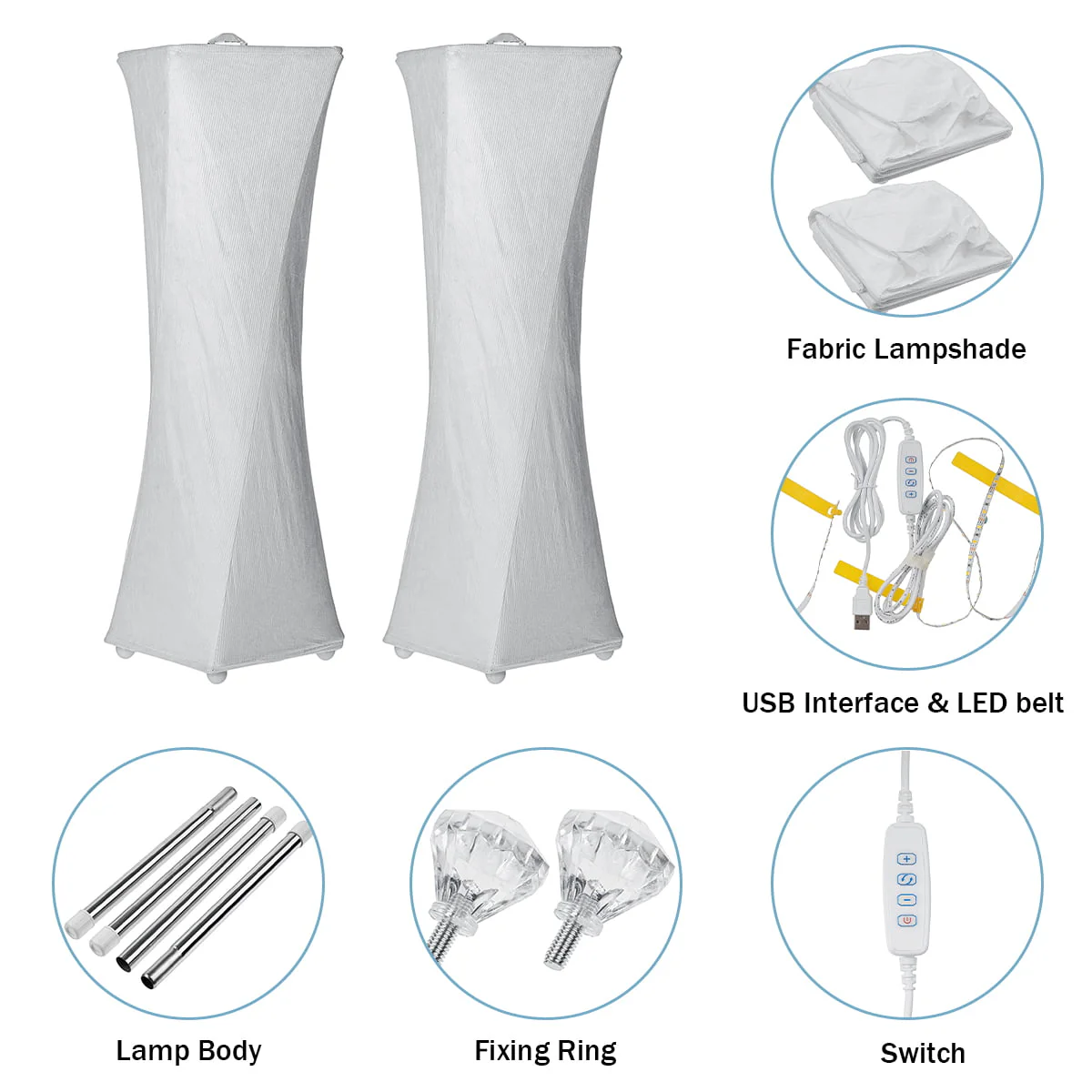 Set of 2 Fabric Table Lamp, 3-Way Dimmable Modern Nightstand Lamp Sets Bedside Touch Desk Lamp With Fabric Cream Shade For Bedroom Table Living Room Reading, LED Strip Included
