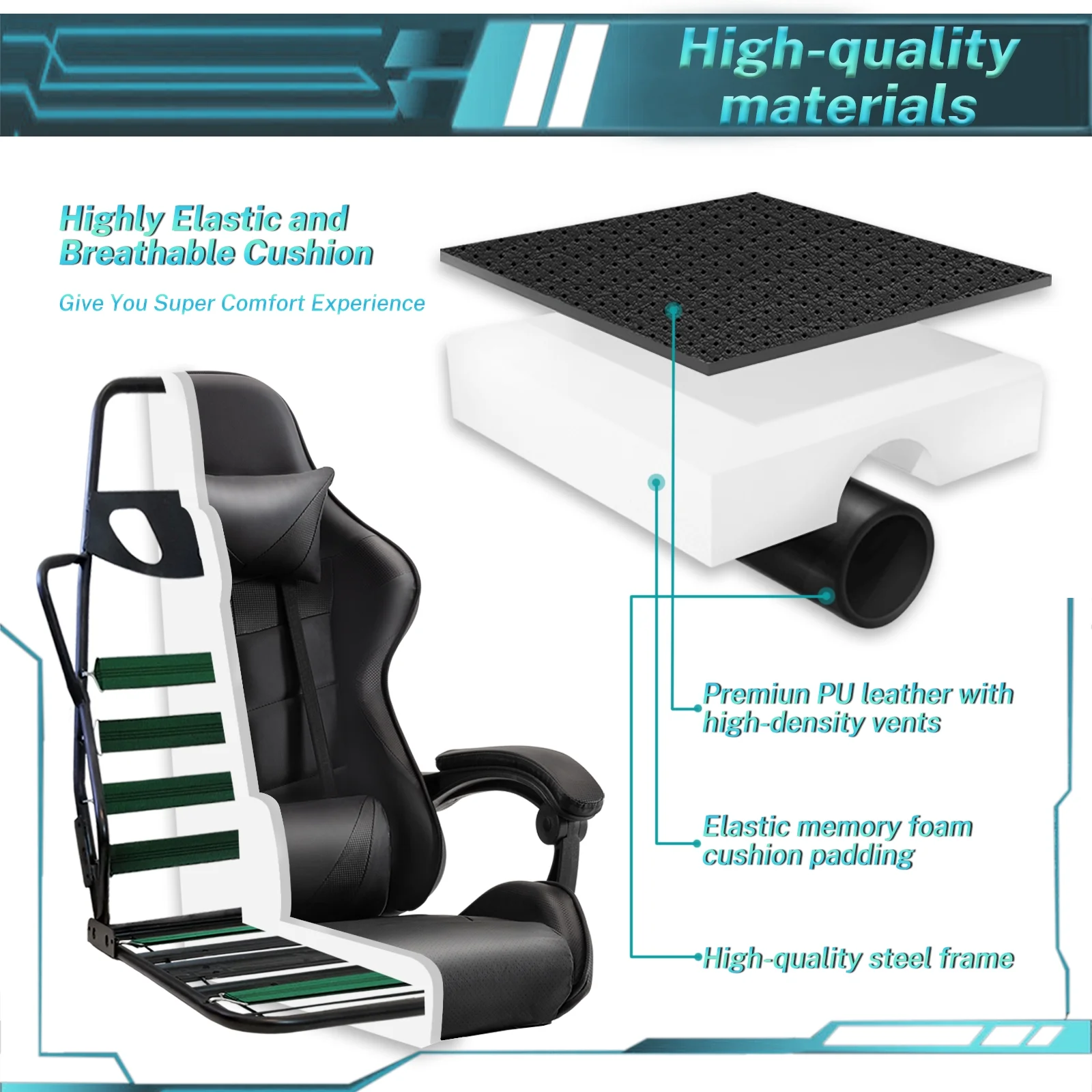 SOONTRANS Green Gaming Chair with Footrest, High Back Gamer Chair with Massage Lumbar Pillow, Gamer Computer Desk Chair (Green)