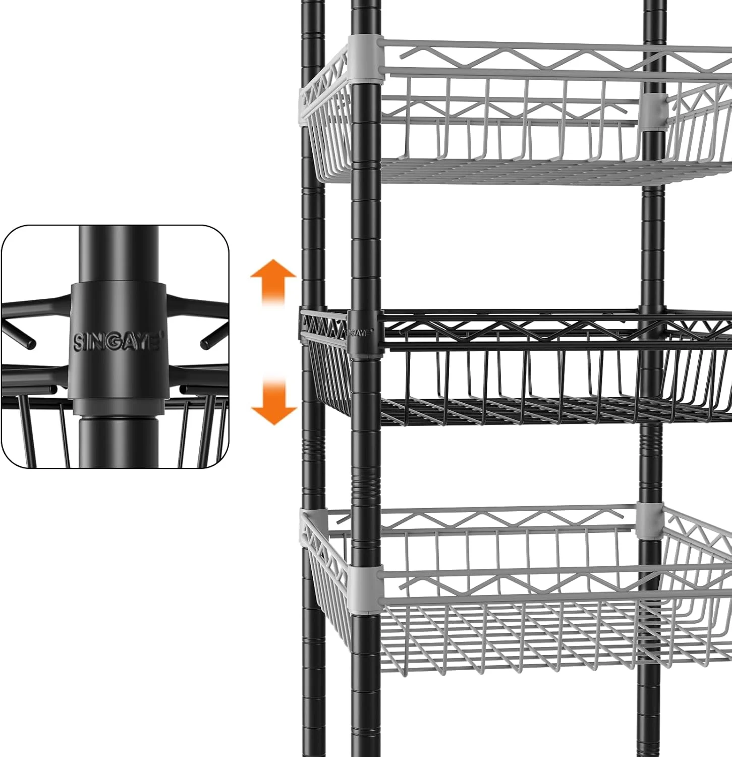 6 Tier Wire Shelving Unit with Wheels Baskets Storage Rack Corner Shelves Adjustable Shelf Closet Bathroom Organizers Metal Pantry Kitchen Garage Laundry Room 13.5