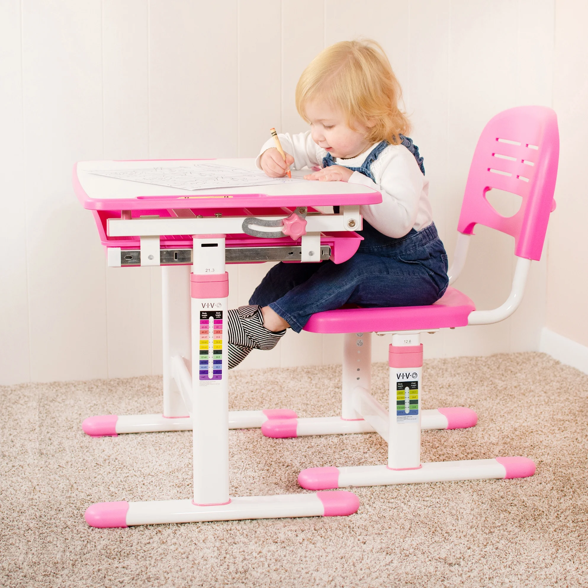 VIVO Height Adjustable Childrens Desk & Chair Kids Interactive Work Station Grey