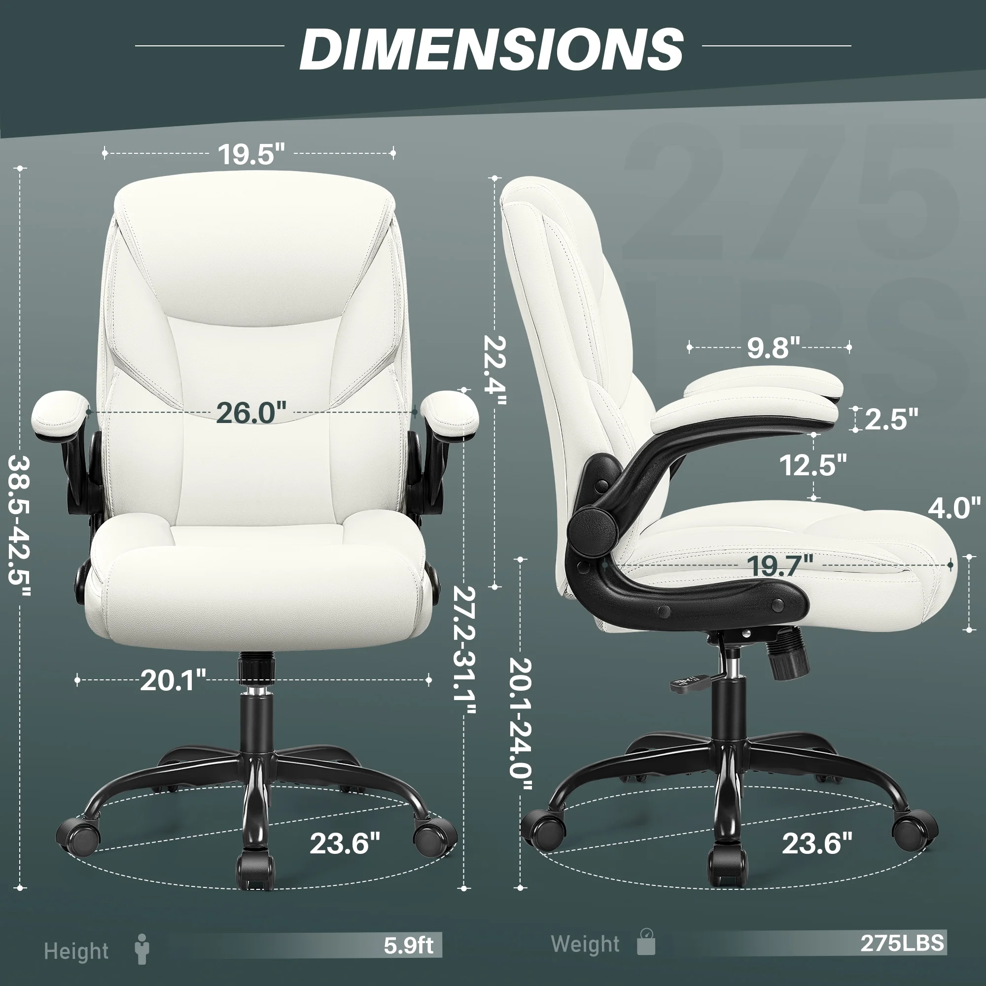 COOLHUT Leather Office Chair, Big and Tall Office Chair 400LBS Wide Seat Ergonomic Computer Desk Chair High Back Executive Leather Chair Adjustable Task Chair Lumbar Back with 8-Year Warranty, Black