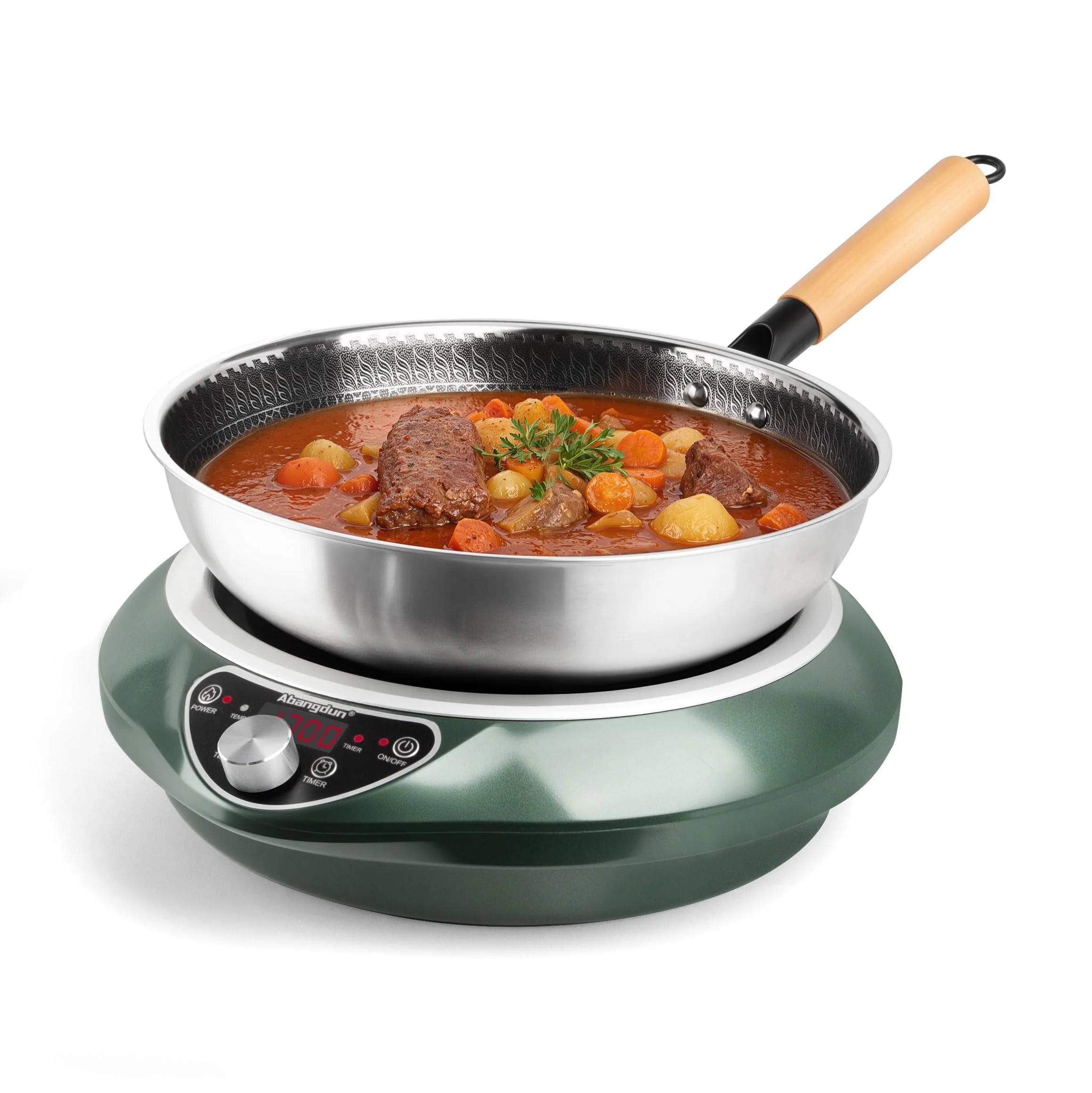 Induction Cooktop 1700W 85V~120V Wok Pan (included) Portable Electric Stove 18 Hours Timer 16 Level Temp&Power Ctrl Cookware Appliances Skillet Plates
