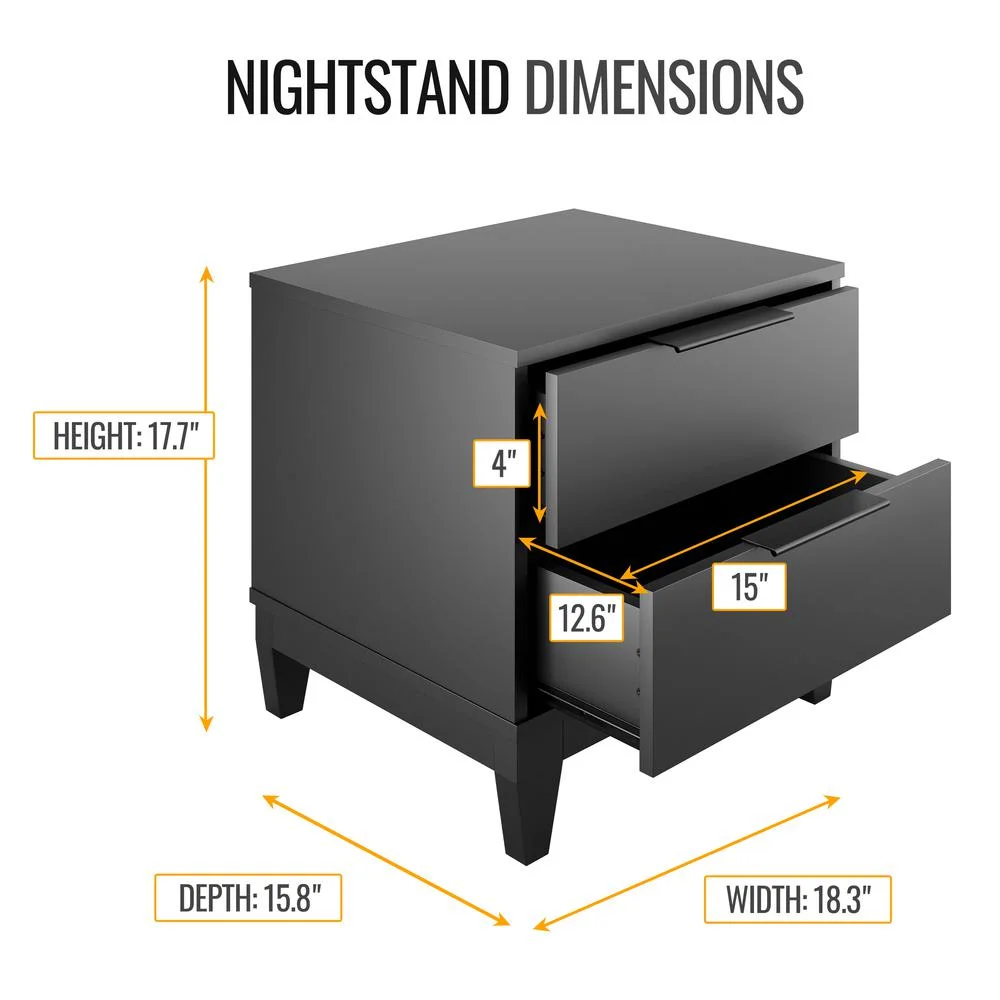 Skyline Decor Modern Double Drawer Nightstand, Black