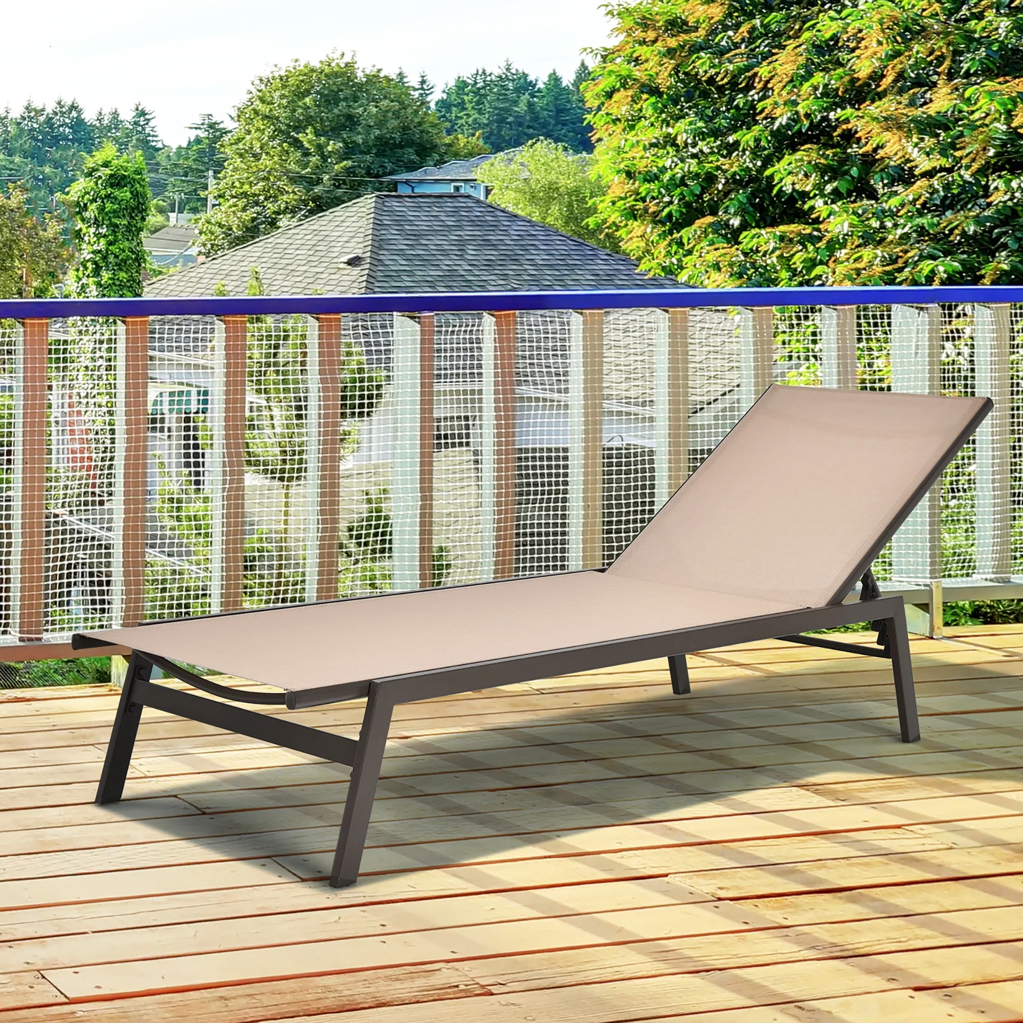 Costway  Patio Lounge Chair Chaise Recliner Back Adjustable Garden Deck Brown