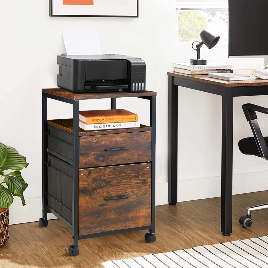 MONVANE File Cabinet with 2 Drawers for A4 Letter Size for Home Office, Mobile Printer Stand with Storage,Brown
