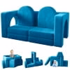 10Pcs Kids Sofa Couch, Wanan Toddler Couch for Playroom, Dutch Velvet Play Sofa Fold Out Couch, Modular Sofa for Kids, Gray