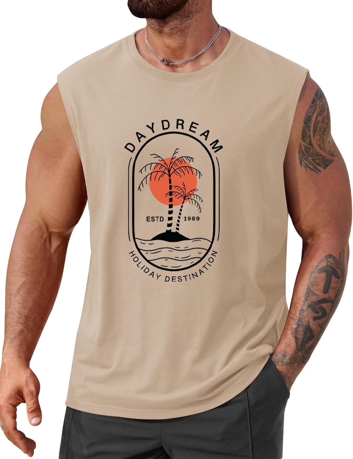Men's Beach Summer Tank Tops Palm Tree Graphic