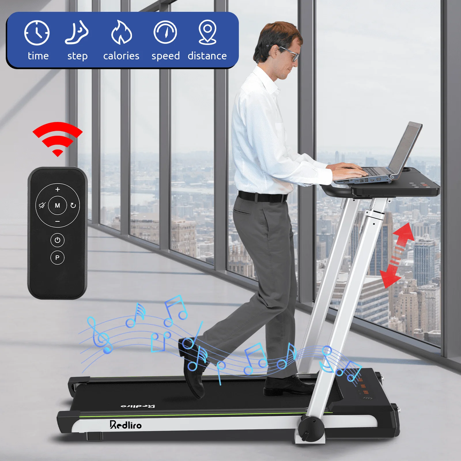 Redliro Folding Treadmills with Desk Adjustable Height 265LBS 2.25HP Walking Machine for Home Office