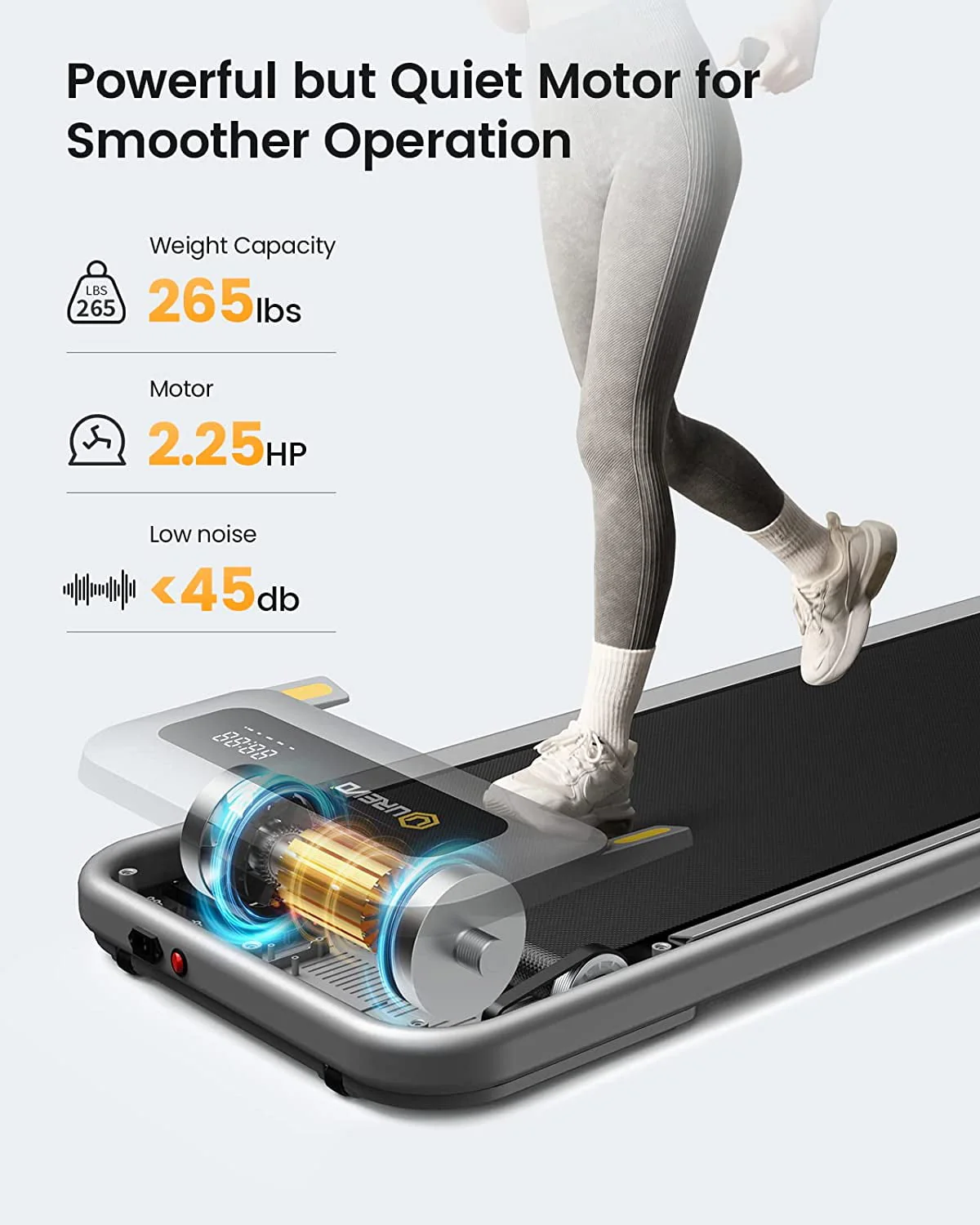 UREVO Walking Pad Under Desks Treadmill, 2.25HP 265lb Capacity for Office Home with Remote Control