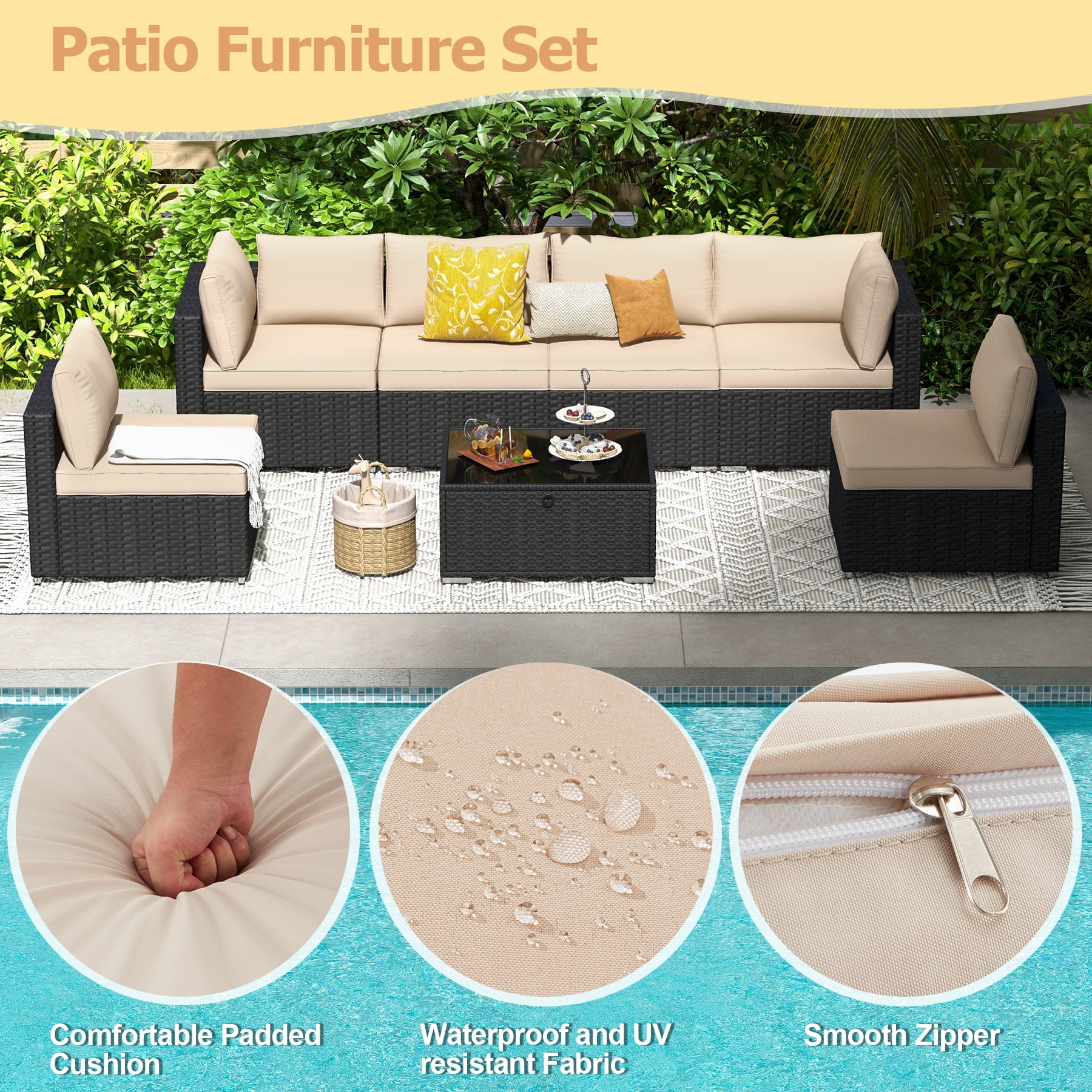 HOMREST 7 Pieces Outdoor Patio Furniture Set with 44