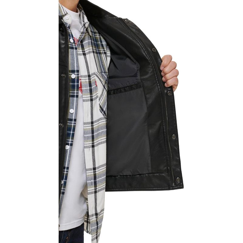 Men's Faux Leather Classic Trucker Jacket