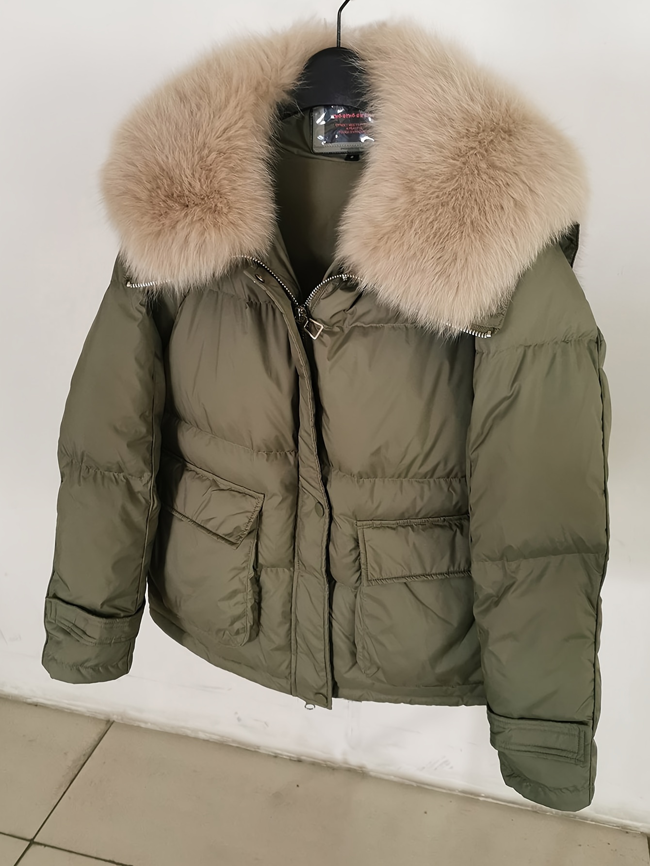 Plus Size Fur Trim Neck Down Jacket, Casual Long Sleeve Zipper Down Jacket For Winter, Women’s Plus SizeClothing