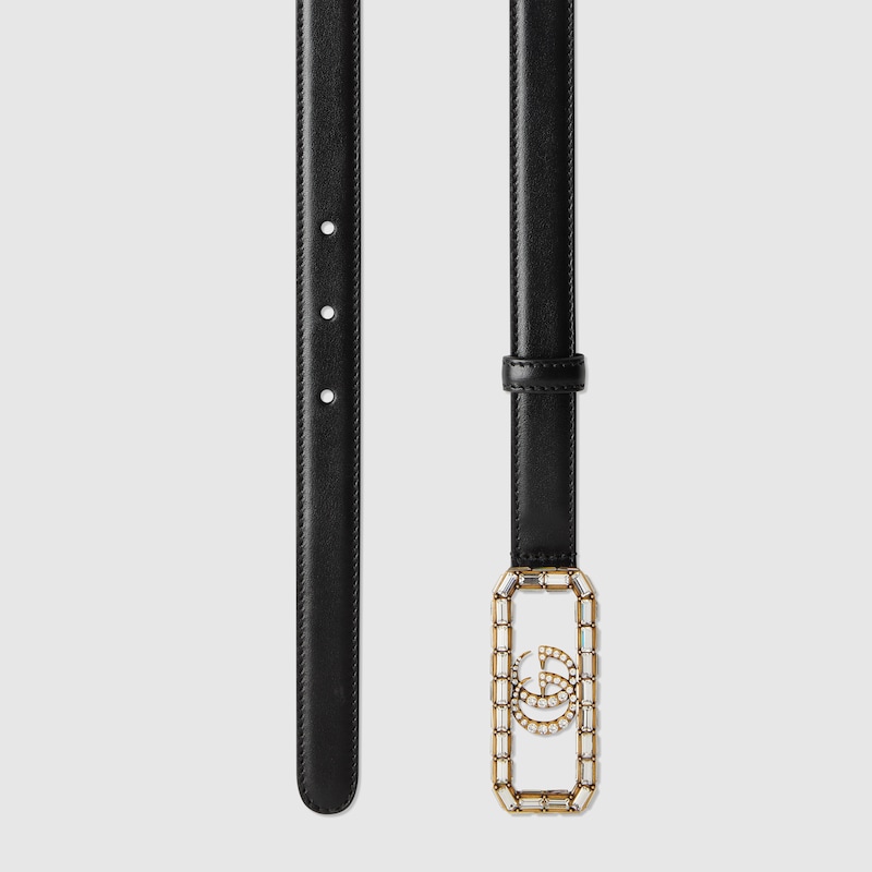 Thin belt with crystal Double G buckle