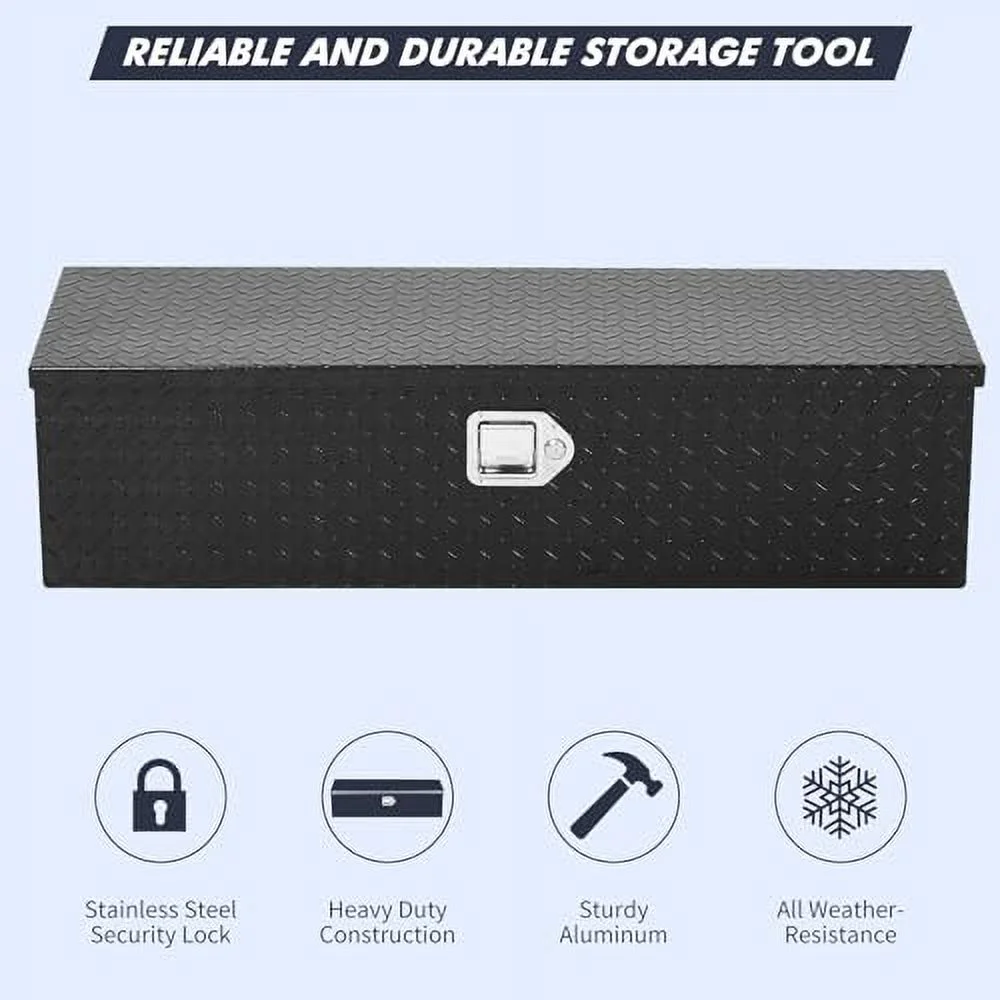 Aluminum Diamond Plate Tool Box 13x13x30 Inch, Heavy Duty Truck Toolbox with Sliding Shelf, Waterproof Truck Storage Organizer Chest for Pick Up Truck RV Trailer with Lock & Keys