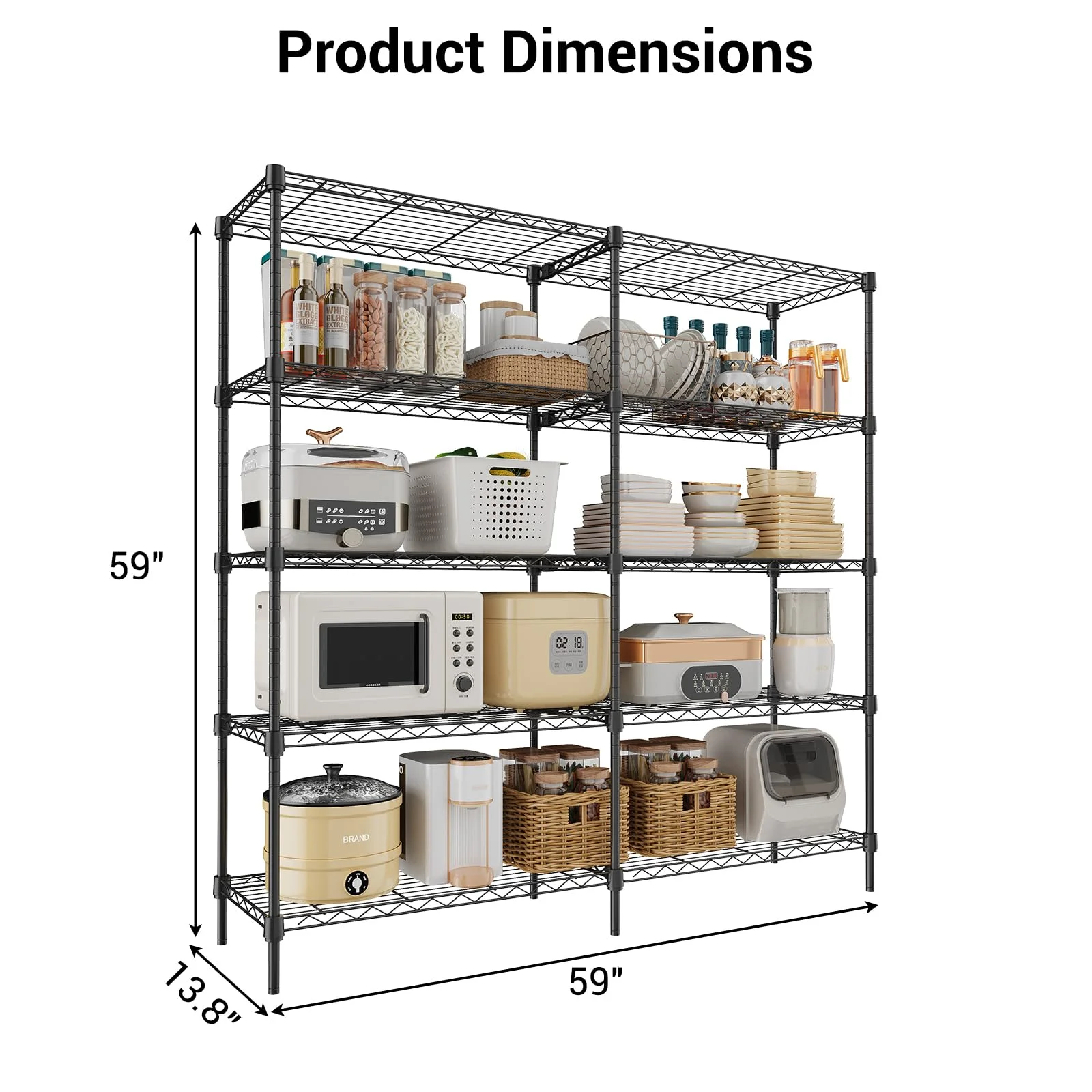 TROPOW 5 Tier Wire Shelving Garage Shelving Heavy Duty Adjustable Garage Shelves, Storage Rack for Storage Warehouse Pantry Closet, Basement Pantry Utility Storage Shelves, 59