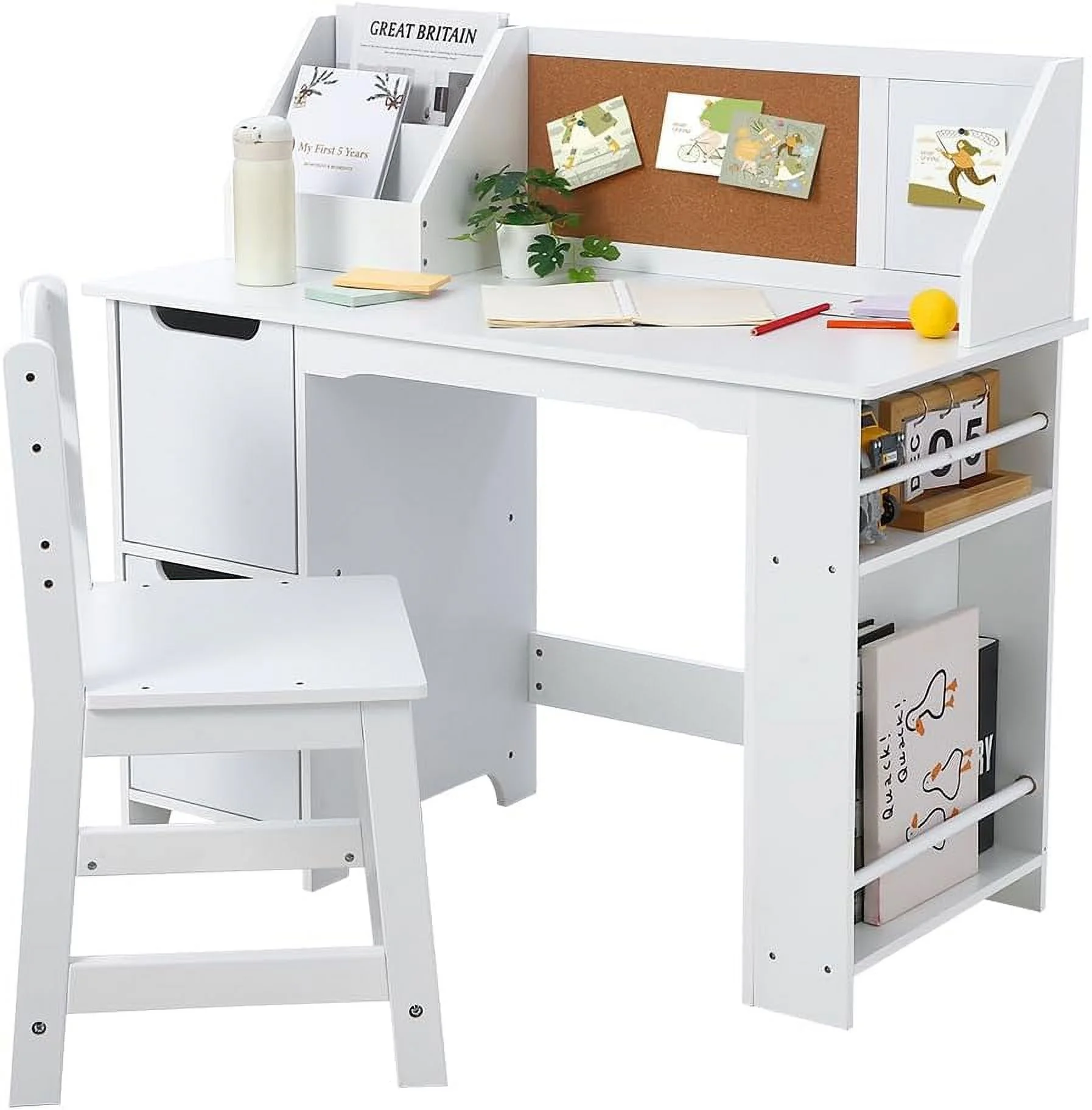 Joyspirit Kids Writing Desk with Chair Set, White
