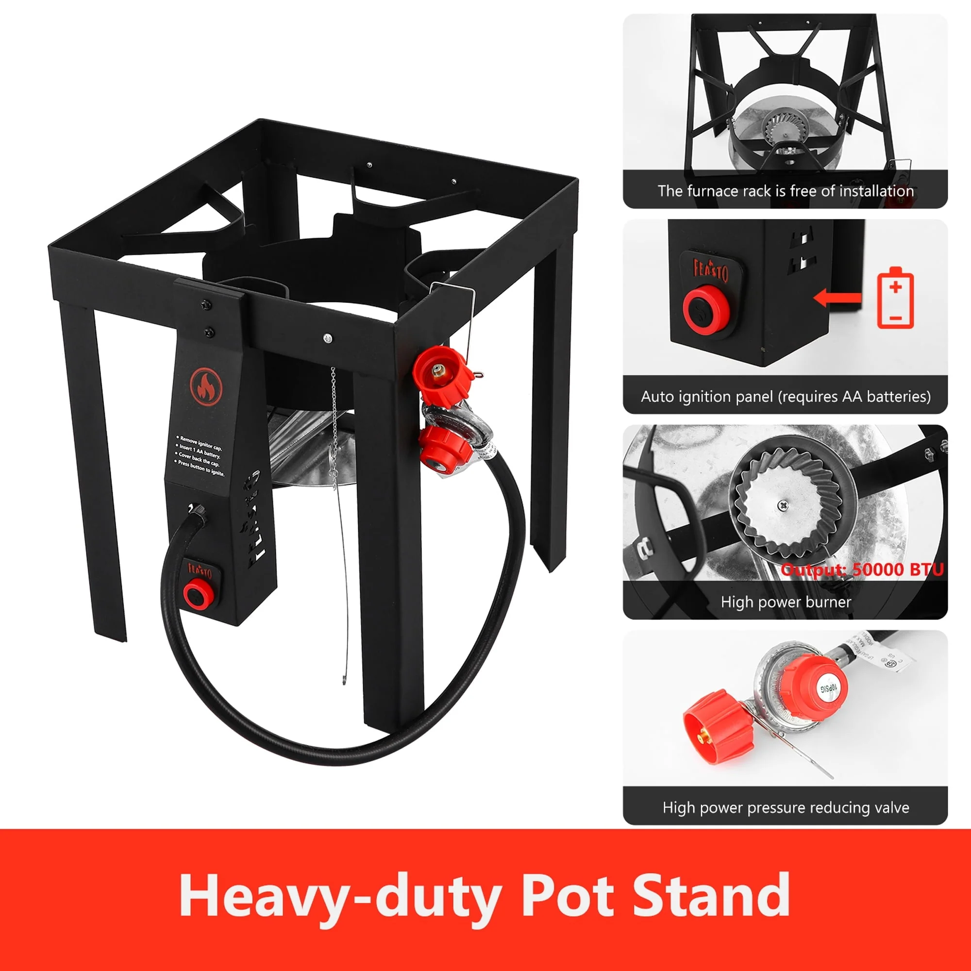 FEASTO Turkey Fryer and Fish Boiler Set with 30 Qt and 10 Qt Aluminum Pots Set, Auto Ignition,55000BTU Propane Burner for Outdoor Cooking