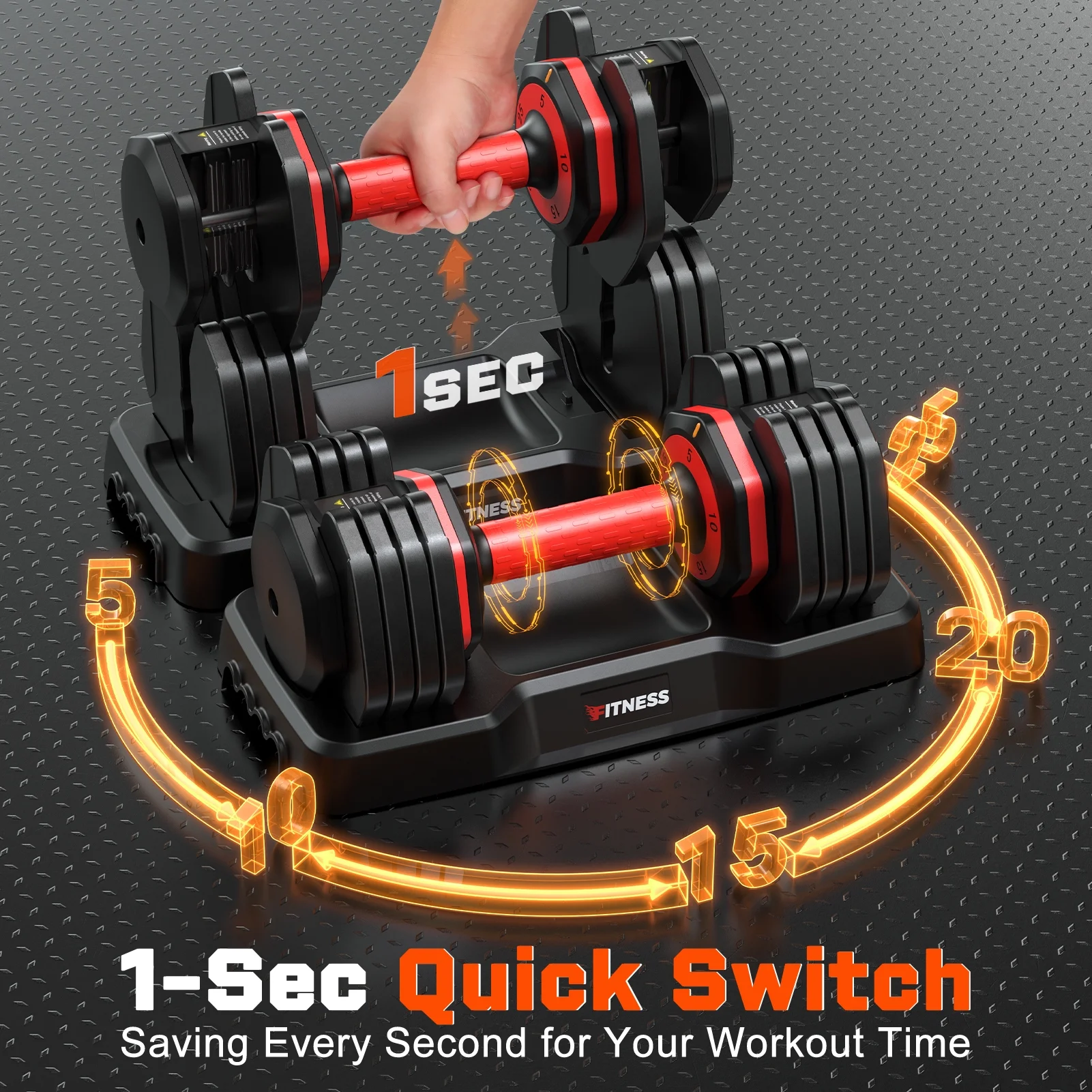 GIKPAL 50lb(25lb*2) 5 in 1 Adjustable Dumbbells 25LB set of 2 Adjustable Free Weights Plates and Rack - Hand Weights for Women and Men - Adjust Weight for Home Gym Full Body Workout Fitness