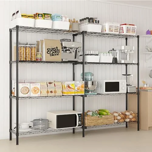 Tier Storage Shelves Standing Shelf Units NSF Wire Garage Organizer Heavy Duty Garage Shelving Unit L Shaped Clothes Rack for Corner Laundry Bathroom Kitchen Pantry Closet (Black, 4 Tire)