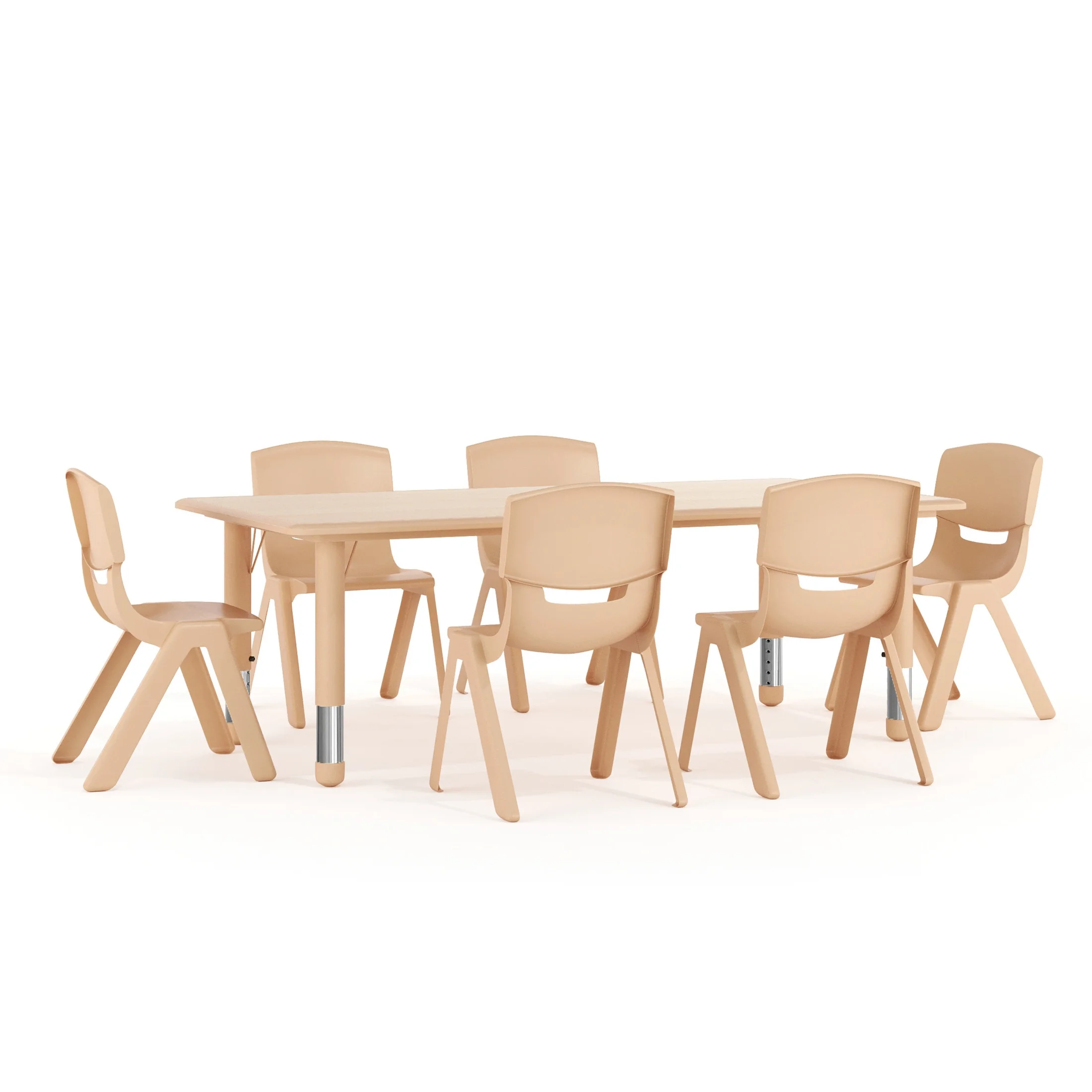 Flash Furniture Emmy Rectangular Adjustable Activity Table with 6 Stacking Chairs, Natural