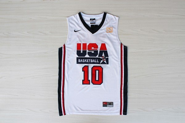 1:1 double layer solid embroidery player version of Dream Team #10 Drexler white suit