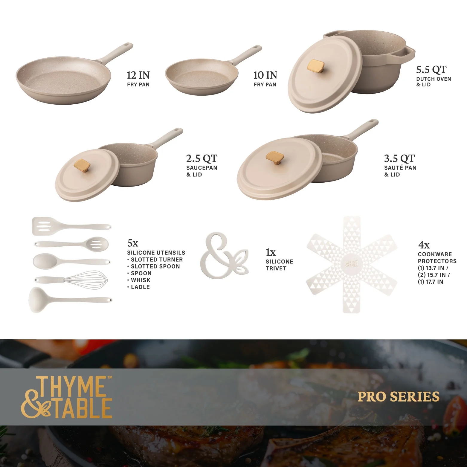 Thyme & Table 18-Piece Non-stick Diecast Cookware & Silicone Utensil Set, Pots and Pans Set - Atlantic Blue