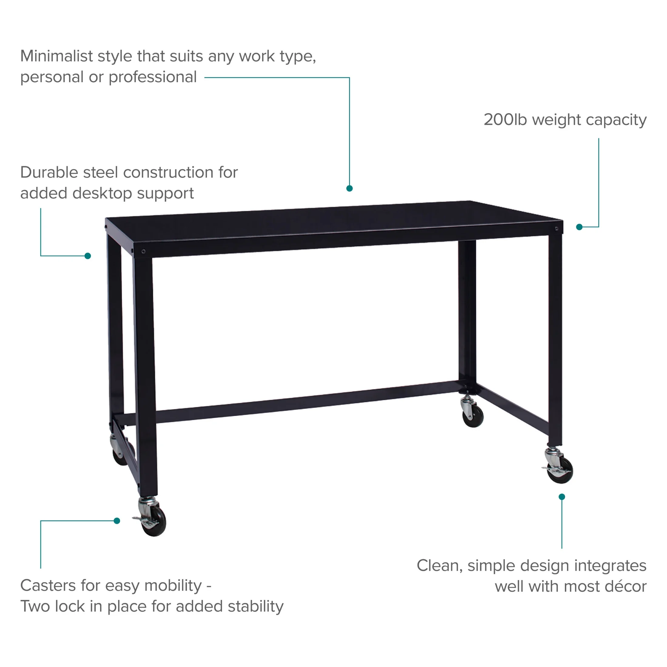 Space Solutions Ready-to-Assemble 48-inch Wide Mobile Metal Desk for Home Office, Navy