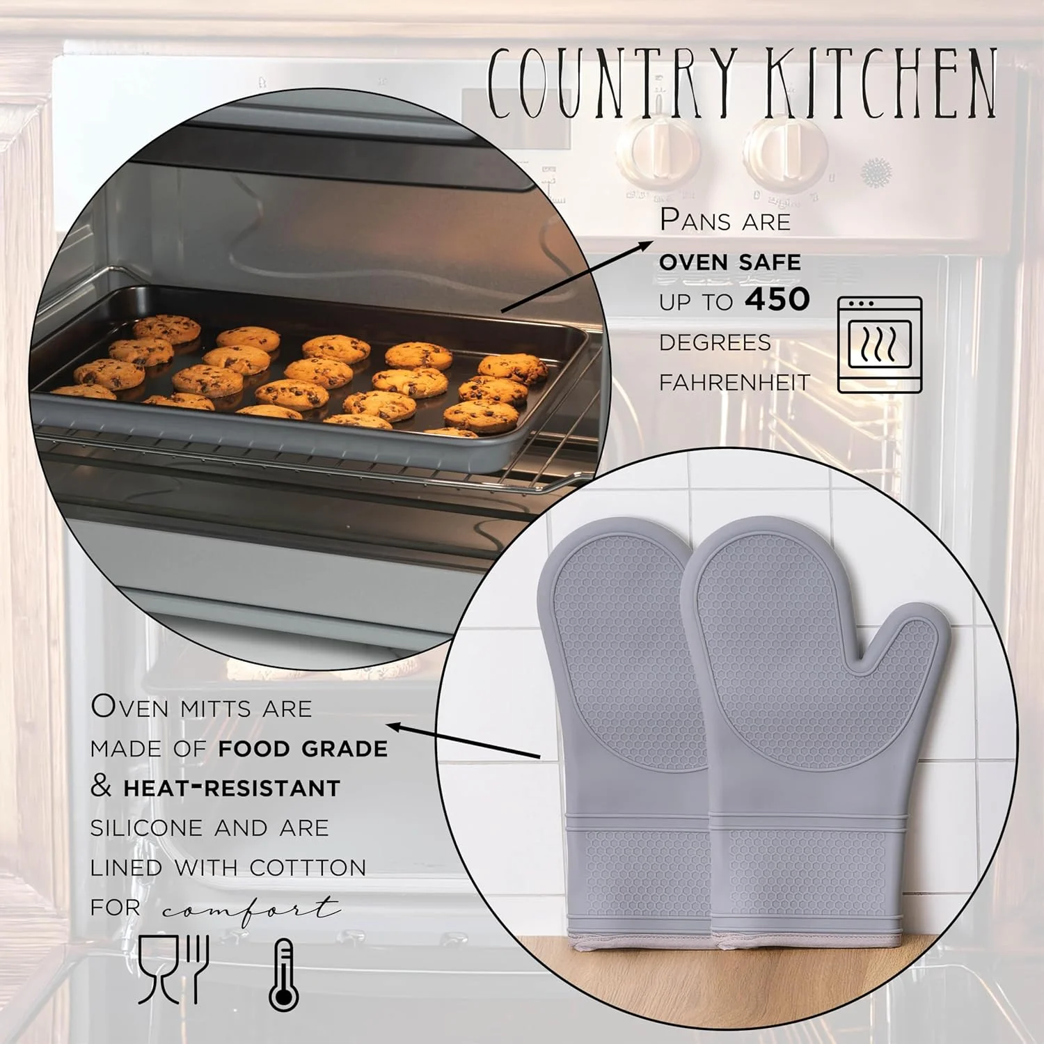Country Kitchen 13-Piece Nonstick Cookware and Bakeware Set - Pots and Pans Collection with Stackable Design, Cream