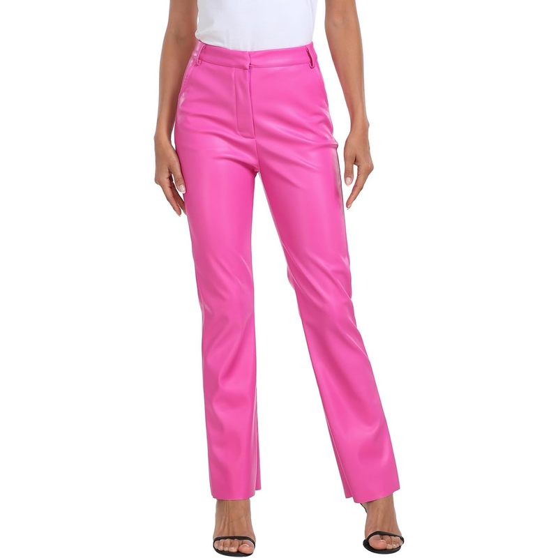 Women's Faux Leather Pants High Waisted Straight Leg Trousers with Pockets