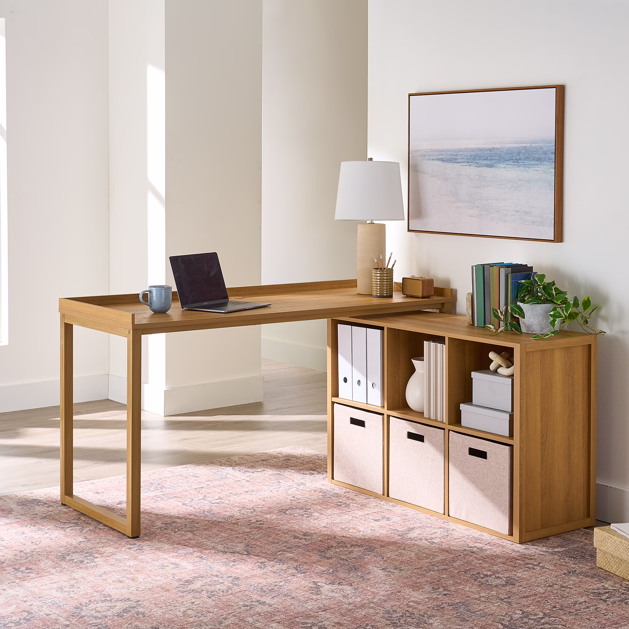 Better Homes & Gardens Ezra Modular L Desk with 6-Cube Storage, Walnut Finish