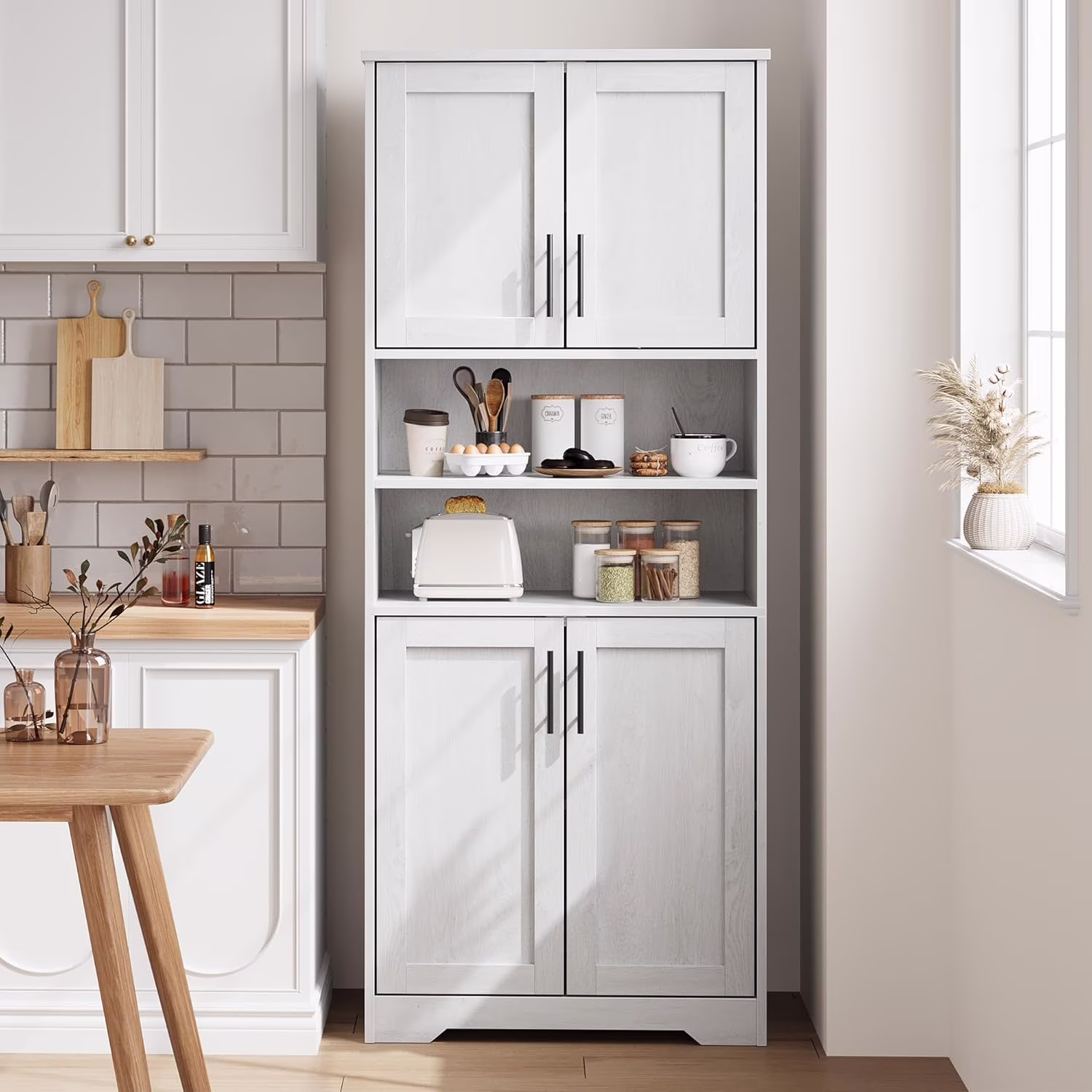 Studyset Tall Bathroom Cabinet, Freestanding Bathroom Storage Cabinet with Glass Doors and Adjustable Shelves, 67