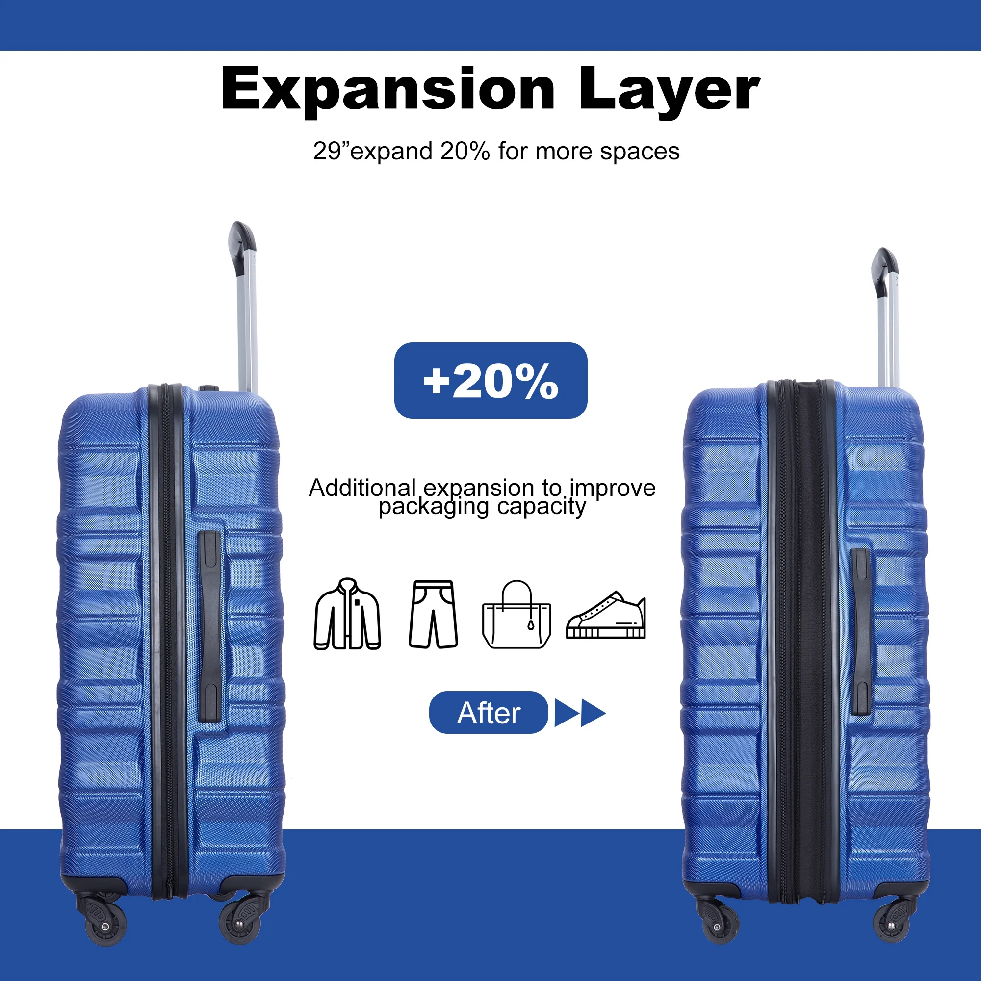 PAPROOS Hardside Luggage Set, 3 Piece 21in 25in 29in Carry on Suitcases Set with 2 Hooks and TSA Lock, Modern Lightweight Luggage Set, Hardshell Expandable Suitcase Set for Family Travel, Black