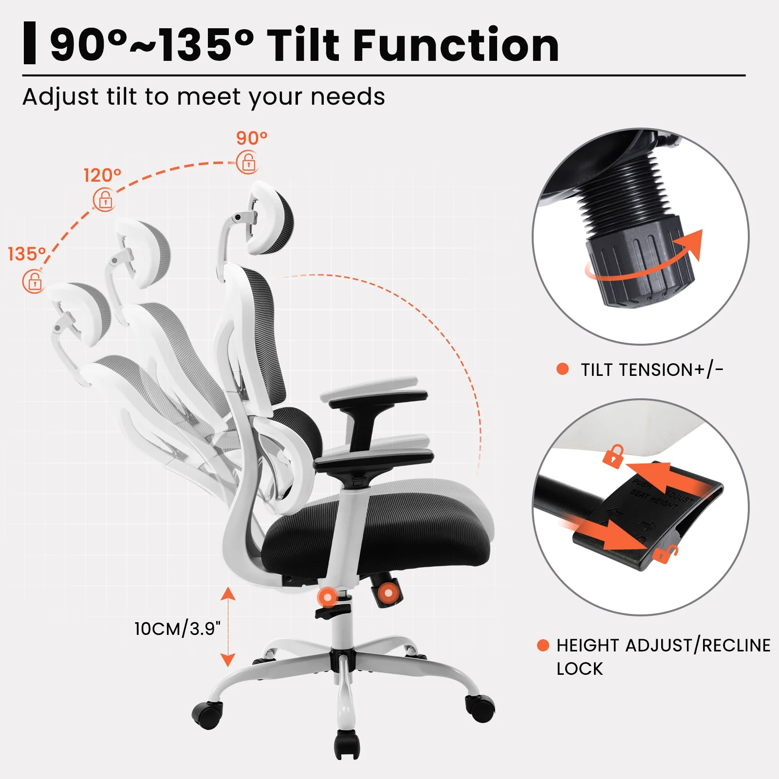 COOLHUT Ergonomic Office Chair, High Back Adjustable Computer Desk Chair with Lumbar Support, 500lb, Black