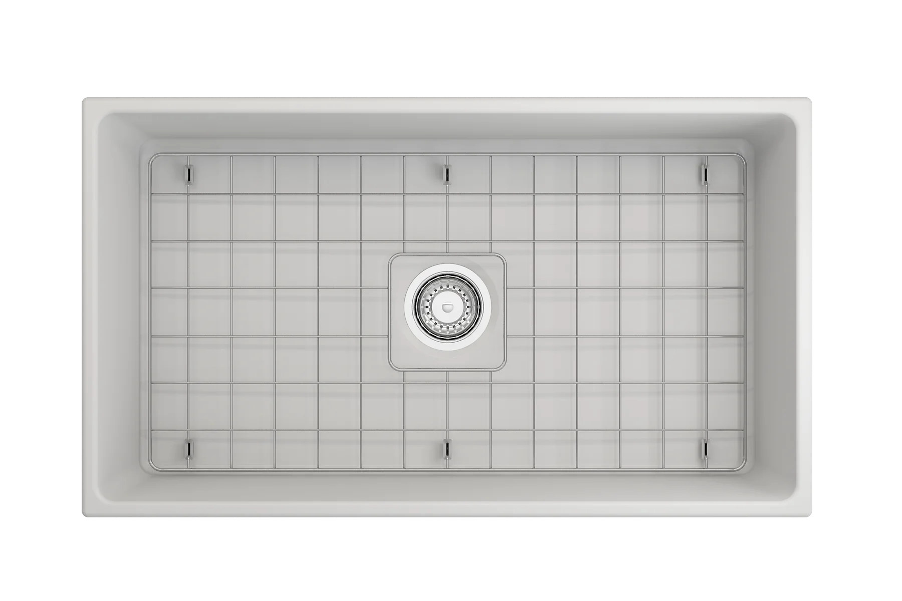 BOCCHI Contempo Apron Front Fireclay 33 in. Single Bowl Kitchen Sink with Protective Bottom Grid and Strainer in White