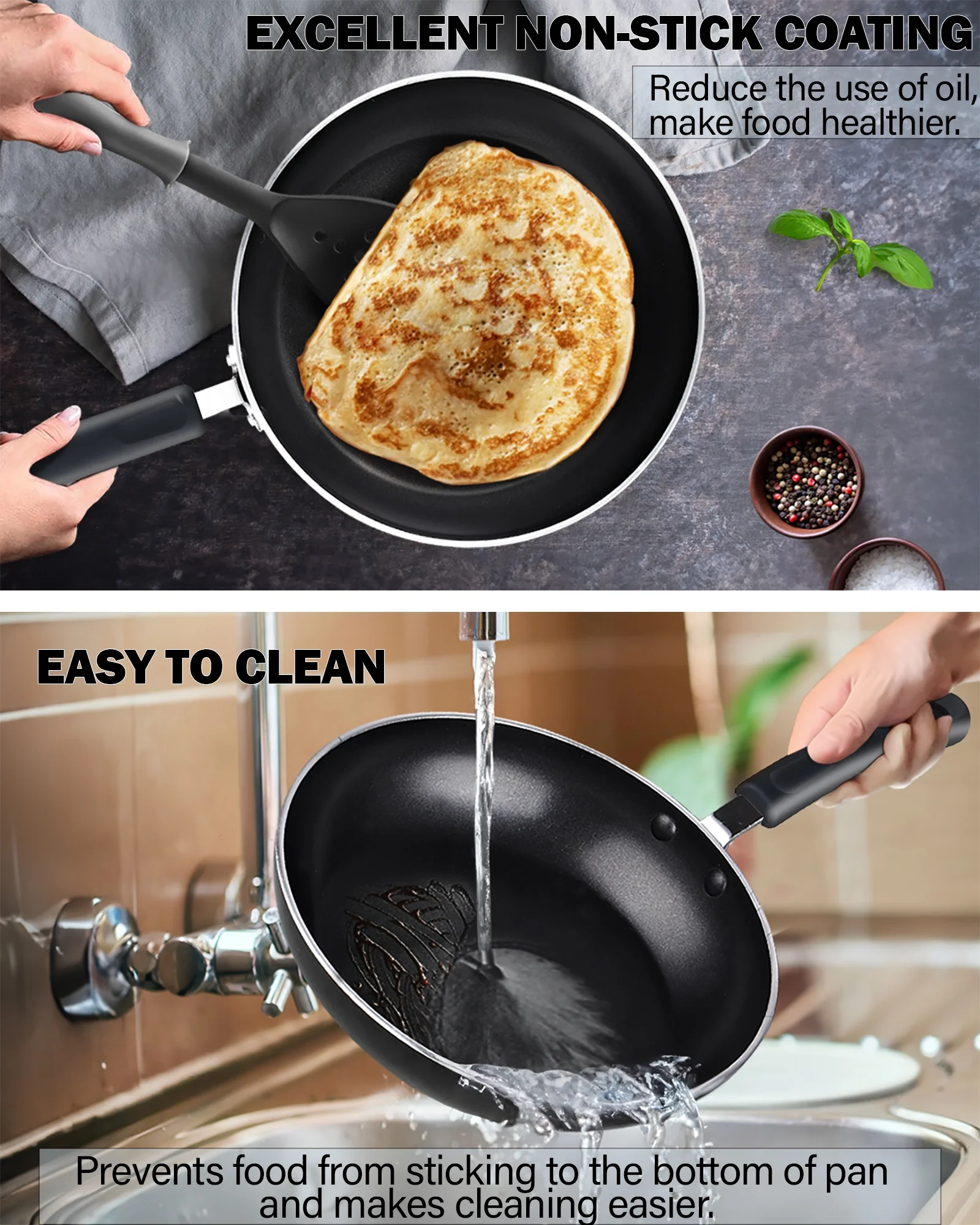 Cook N Home 8-Piece Nonstick Cookware Set, Heavy Gauge Pots and Pans Set, Kitchen Induction Cooking Pots with Silicone Handles, Mable