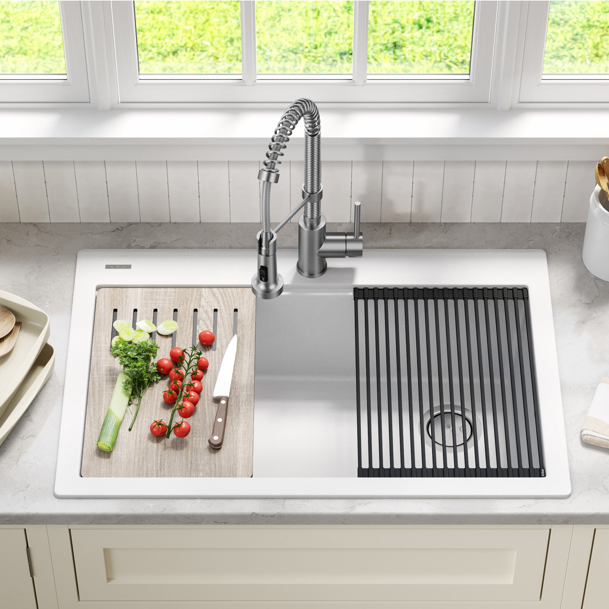 KRAUS 33' Drop-In Single Bowl Granite Kitchen Sink with Commercial Kitchen Faucet